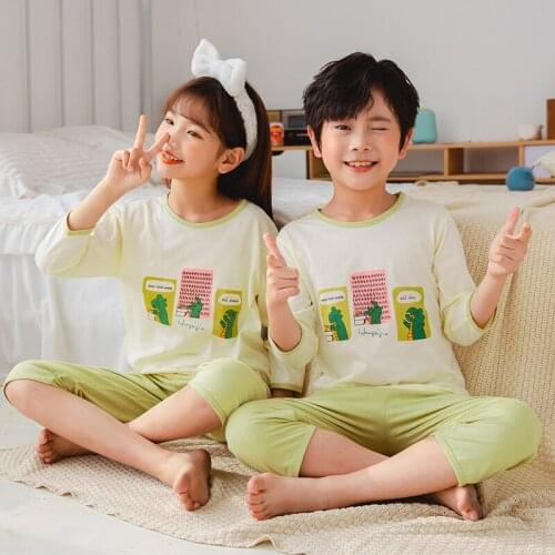 Kids Pajamas Set Summer Children Half Sleeves Sleepwear Boys Cartoon Pyjamas Baby Girl Clothes Cotton Nightwear 2pcs Home Suit