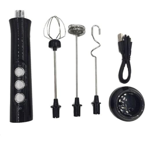 Portable 3 in 1 Mini Electric Milk Frother Handle Egg Beater Tool Rotatable Whisk USB Rechargeable Milk Mixer Gadgets