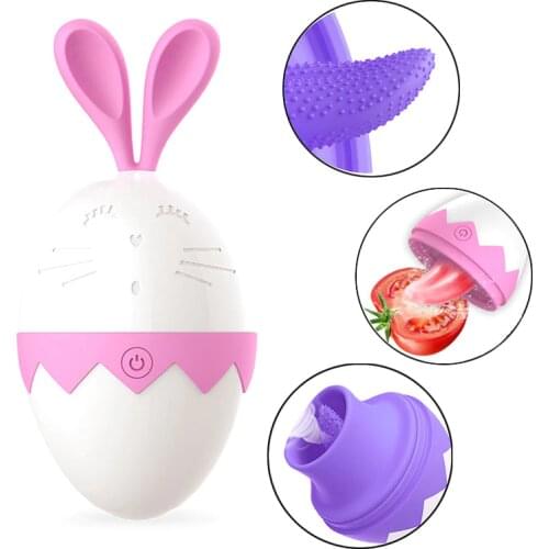 Sex Toys For Woman Cute Rabbits Tongue Licking Vibrator Nipple Massager 7 Mode USB charge Clitoris Stimulator Female Masturbator