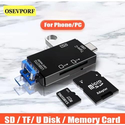 All in One Micro USB Type-c OTG TF SD Card Reader Dual Slot Flash Memory Card Adapter For Laptop Tablet Huawei USBC Cardreader