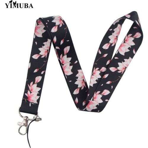 YIMUBA Flower Magnolia Branch Lanyard Keychain Neck Strap for Mobile Phone ID Card Gym Pass Badge Holder Hanging Rope Decoration