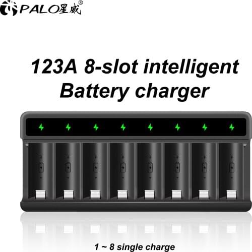 PALO 16350 CR123 Battery Charger 8 Slots Charger For 3.7V 16340 16350 CR123 CR123A Rechargeable Batteries 100% Original