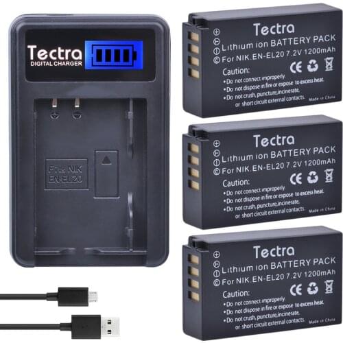 Tectra 3Pcs EN-EL20 ENEL20 EN EL20 L-ion Bateria + LCD USB Charger for Nikon Coolpix A 1 AW1 J1 J2 J3 S1 V3 and MH-27 MH-29