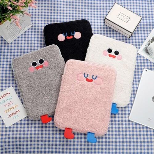 Tablet Protect Pouch Bag Case Sleeve Cute Cartoon Plush Laptop Cover Pocket Organizer Portable Storage Supplies