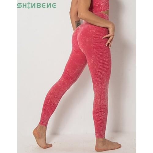 SHINBENE RETRO ACID WASH Seamless Gym Compression Legging Women High Waist Tummy Control Workout Fitness Sport Tights Yoga Pants