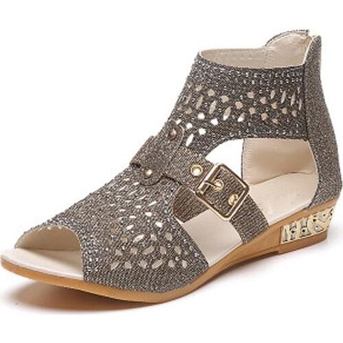 2019 New Summer Roma Women Shoes Cut-Outs Peep Toe Gladiator Sandals Women Wedge Sandals High Top Sandalias XKD4338