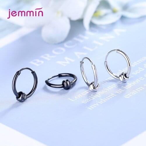 925 Sterling Silver Black Hoop Earrings For Women Girls Party Birthday Trendy 2020 Gothic Jewelry Wholesale