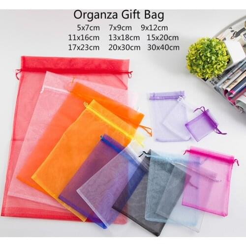 10pcs (9 Size) Gift Bag Jewelry Packaging Organza Bag Pouche Jewelry Packing Bag Birthday Party Decor Wedding Christmas Supplies