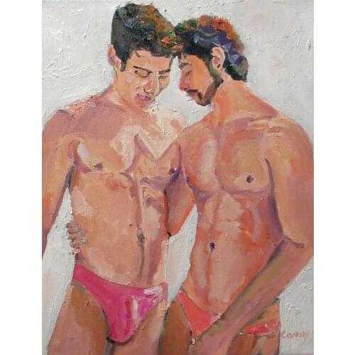 100% Hand-painted oil painting, "TWO TOGETHER," gay art, 2020