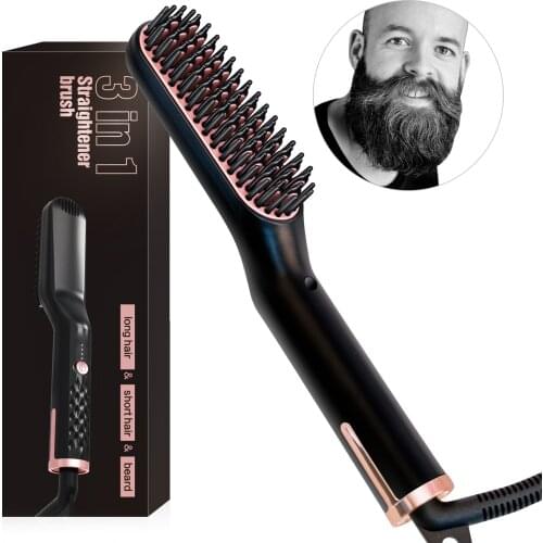 3 In 1 Beard Comb Mens Professional Hair Straightener Brush Fast Heat Hair Straightening Ceramic Irons Board Styling Tools