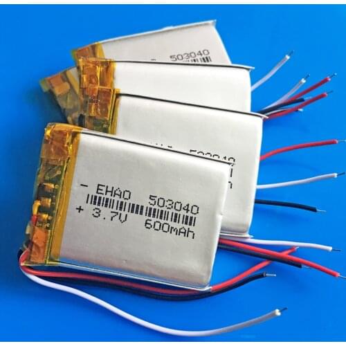 5pcs 3.7V 600mAh 503040 Rechargeable batter lipo 3 wires polymer lithium for MP3 GPS DVD bluetooth speaker recorder ebook camera