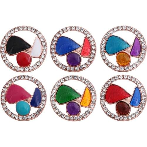 5pcs/lot Rose Gold 18mm Snap Jewelry Oil Painting Rhinestone 18mm Metal Snap Buttons Fit Snaps Bracelet Necklace Interchangeable