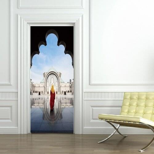 77*200cm Beautiful Style of Thai Style Architecture Oil Paintting Wall Sticker Wallpaper Door Stickers Home Decor