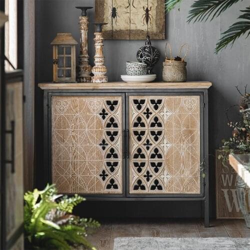 American Country Retro Old Wrought Iron Carved Hollow Side Cabinet Drawer Dining Homestay Hotel Decoration