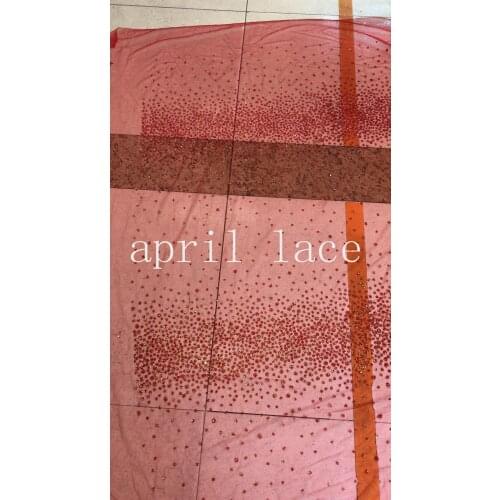 Ap441 # 10 yards red shining dobby african glued glitter net tulle mesh sugar lace fabric for sawing dress /occasion