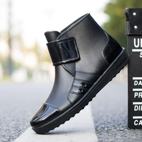 Men rubber rain boots Vogue black chelsea boots slip-on waterproof ankle boots lovers rainboots botas bnmw