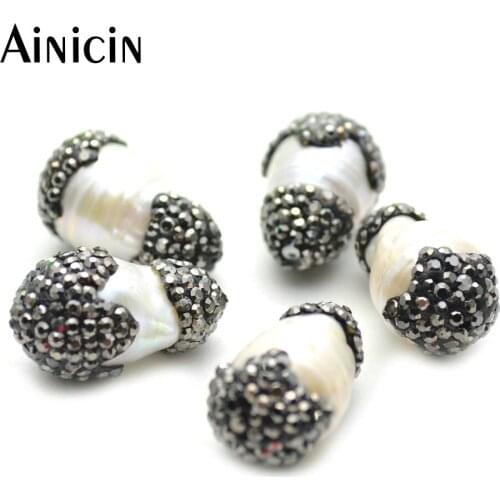 20pcs 15x21mm Freshwater Pearl Water Drop Rhinestone Crystal Paved Diy Jewelry Making Beads