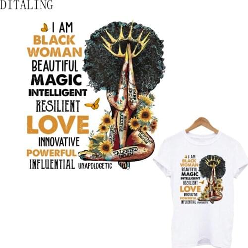 Black Woman Patch On Clothing Thermal Sticker On Clothes DIY T-Shirt Afro Girl Sticker Heat Transfer Patch Fashion Girl Applique