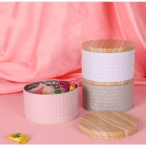 European High-End Wood Grain Tin Cookie Box Creative Thread Stitching Embroidery Sewing Kits Candy Storage Tank Home Organizer