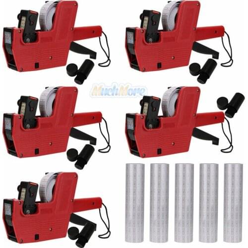 [ Fly Eagle ] 5 Red MX-5500 8 Digits Price Tag Gun+25000 White w/ Red Lines Labels+5Ink