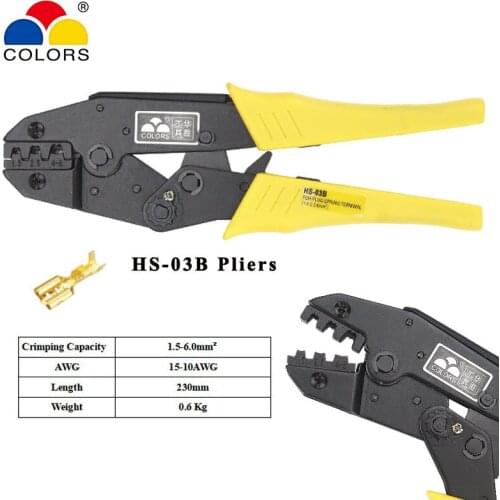 HS-03B wire crimping pliers capacity 1.5-6mm2 15-10AWG for non-insulated tabs and receptacles self-adjusting hand tools set