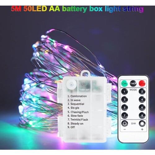 50 LED String lights Silver Wire Garland Home Christmas Wedding Party Decoration Powered by 5V Battery Operated Fairy light