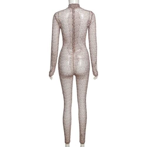 Huanwei Autumn New 2021 European and American Fashion Sexy Slim Knit Printed Long Sleeve Jumpsuit Women