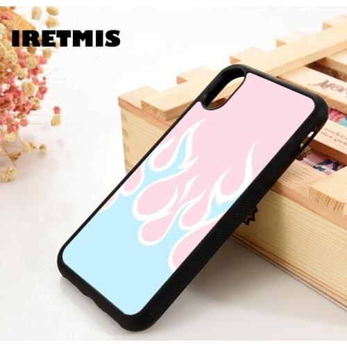 Iretmis 5 5S SE 6 6S TPU Silicone Rubber Phone Case Cover for iPhone 7 8 Plus X Xs 11 12 MINI Pro Max XR Blue Flames