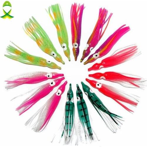 JSM 30pcs 9cm Soft Plastic Octopus Fishing Lures For Jigs Mixed Color Luminous Silicone Octopus Skirt Artificial Jigging Bait