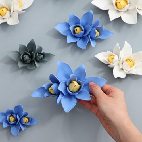 Chinese Double Orchid Ceramic Flower Wall Mural Ornaments Home Livingroom Wall Hanging Decoration Store Cafe Wall Sticker Crafts