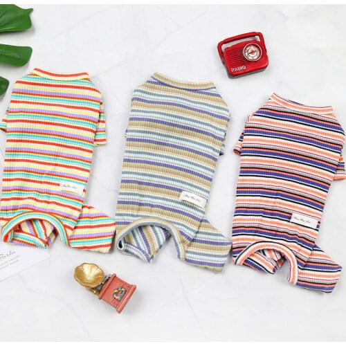 Rainbow Strips Pet Clothes Dog Pajamas Hoodies Short Sleeve O-neck 4 Leg Dog Coat For Small Dogs Chihuahua Pets Overalls Pyjamas