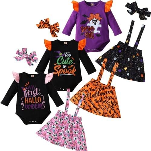 Newborn Infant Baby Girl 3Pcs Halloween Clothing Set Long Sleeve Romper Top Skirt Headband Outfit 9M 3Y JYF