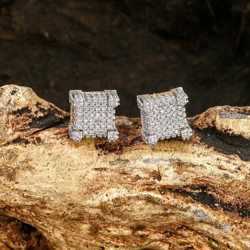 Cubic Zirconia Bling Iced Out Around Earring Gold Copper Earrings for Men Hip Hop Jewelry Stud Earrings Korean Earings Wholesale