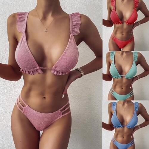 Two-piece Suit Ruffle Bikini Sexy Cute Tender Ladies Solid Color Swimsuit Swimsuit Quick Dry Ruffled Bikini Comfortable Bikini
