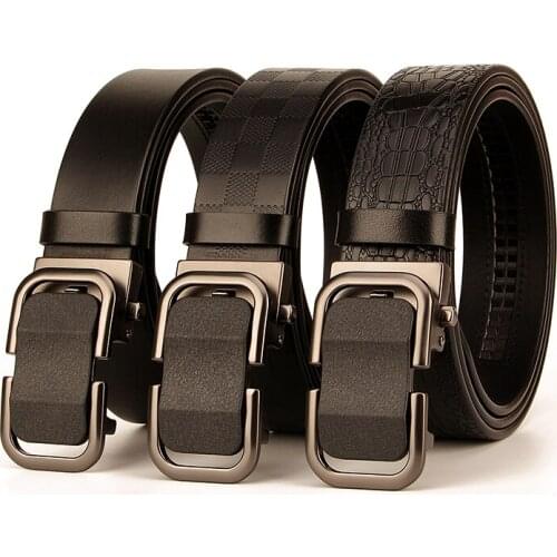 SLIGOLEEE Men Belt Genuine Leather Automatic Buckle Luxury Brand Male Belts Black Strap Original Natural Cowskin Belts