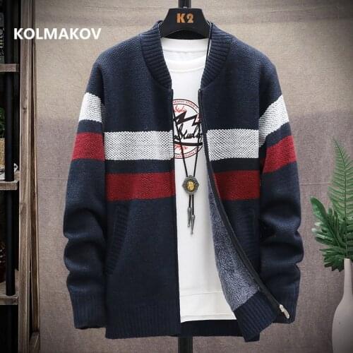 2020 winter Mens high quality Knitted stripe thicken Coats Male Sweater Casual Keep warm Male Cardigan Sweaters Men size M-3XL