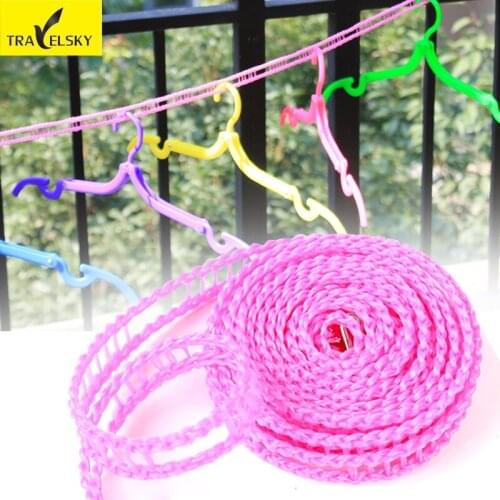 Outdoor 3m Clothes Line With Metal Hook Travel Portable Clothesline Non-slip Nylon Rope Clothesline Tendedero Ropa Free Shipping