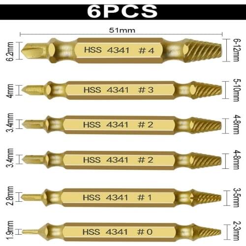 6pcs Damaged Screw Extractor Drill Bit Extractor Drill Set Broken Speed Out Bolt Extractor Bolt Stud Remover Tool