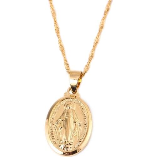 New Trendy Gold Color Our Lady Women Goddess Jewelry Wholesale Cross Virgin Mary Pendant Necklaces