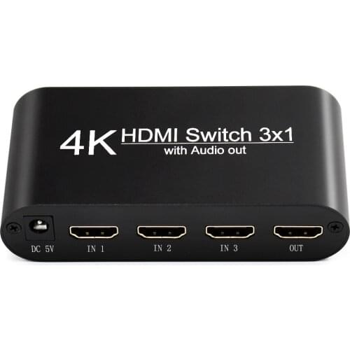 HD Switch 1.4 4K HDR 3x1 Adapter Switcher with Audio Extractor 3.5 jack optical fiber cable ARC splitter for HDTV PS4