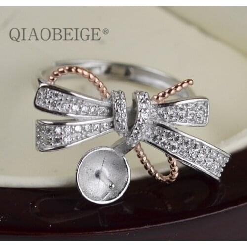 QIAOBEIGE DIY large Butterfly Rings Elegant Cubic Zirconia Wedding Engagement Ring Fashion Jewelry heavy women pearl accessory