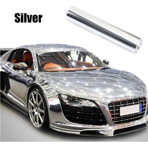 20*152cm High Stretchable Silver Chrome Mirror Vinyl Wrap Car Sticker Decal UV Protected Self-Stick Car Bike Motor Body Cover