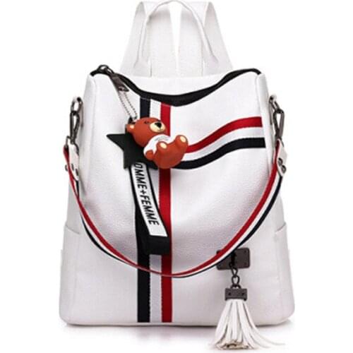 Luxury Female backpacks High Quality Leather tassel Backpack for girls Ribbon School Bags large Shoulder bag 8 colorsTravel bag