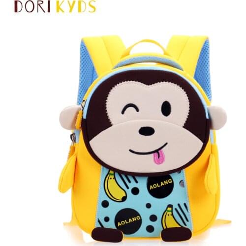 DORIKYDS Cute Monkey Kid Toddler School Bags Backpack Kindergarten Children Girls Boys Schoolbag 3D Cartoon Animal Bag