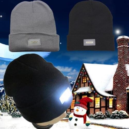 5 Led Flashlight Unisex Hat Winter Warm Hands Free Flashlight Knitted Beanie For Mountaineering Camping 11 Colors Night Hook Cap