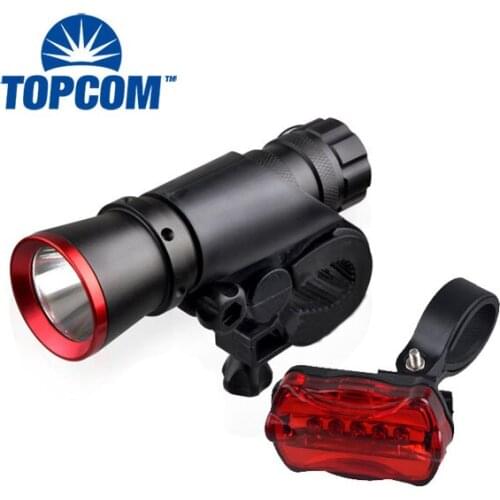 TopCom Aluminum Alloy Bright Light Front Flashlight Set & 5 LED Tail Light On Bike 3 Modes Power Flashlight Bike For Bicycle