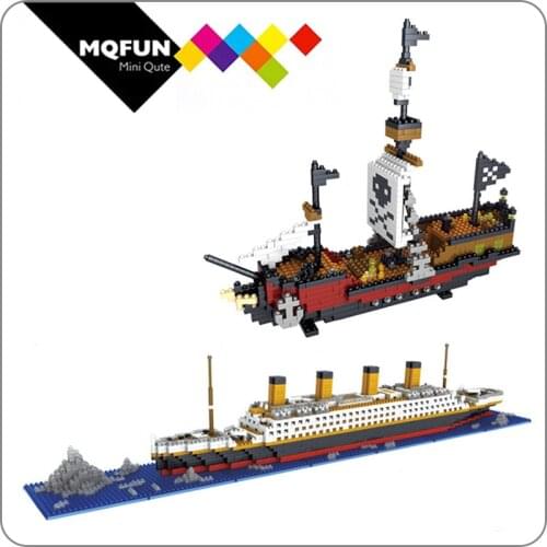 YZ Caribbean Pirate Skull Titanic Ship Boat 3D Model vehicle Mini DIY Building Diamond Blocks Bricks educational Toy for Childre