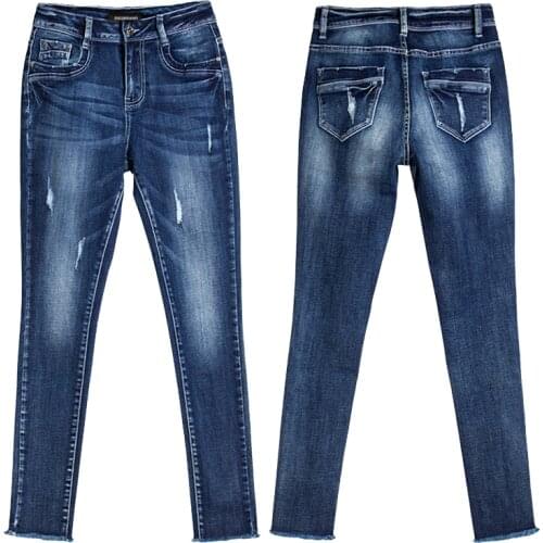 DSQBRAND high quality womens jeans high waist dark blue street slim pencil trousers + DSQ letter label womens luxury fashion