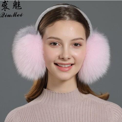 Women Real Fur Earmuff Fox Fur Pink White Solid Color Lady Girl Lovely Warm Ears Cover Fulffy Fur Fashion Protection Earmuffs