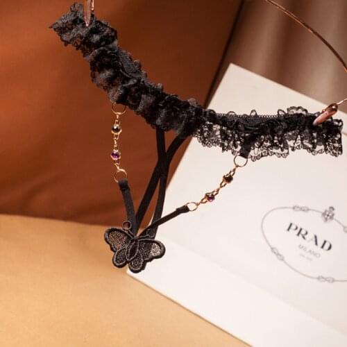 Womens Thong Pants Sexy Lace Panties Bow Briefs Womens Diamond G-String Low Waist Open-End Underwear Female Hollow Out T-Back